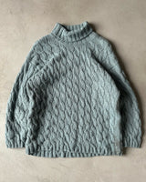 1990s - Light Blue Cableknit Wool Women's Long Sweater - (W) L
