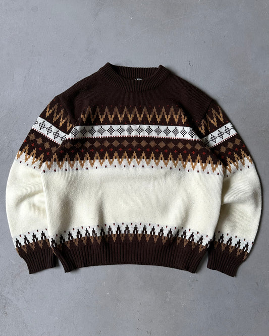 1970s - Brown/Cream Nordic Sweater - M