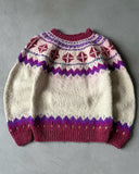 1980s - Distressed Cream/Purple Nordic Wool Sweater - M