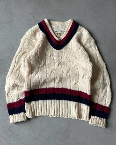 1960s - Cream Cableknit Collegiate Sweater - S/M