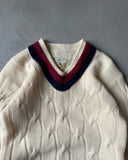 1960s - Cream Cableknit Collegiate Sweater - S/M