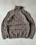 1980s - Taupe Cableknit Wool Turtleneck Light Sweater - M/L