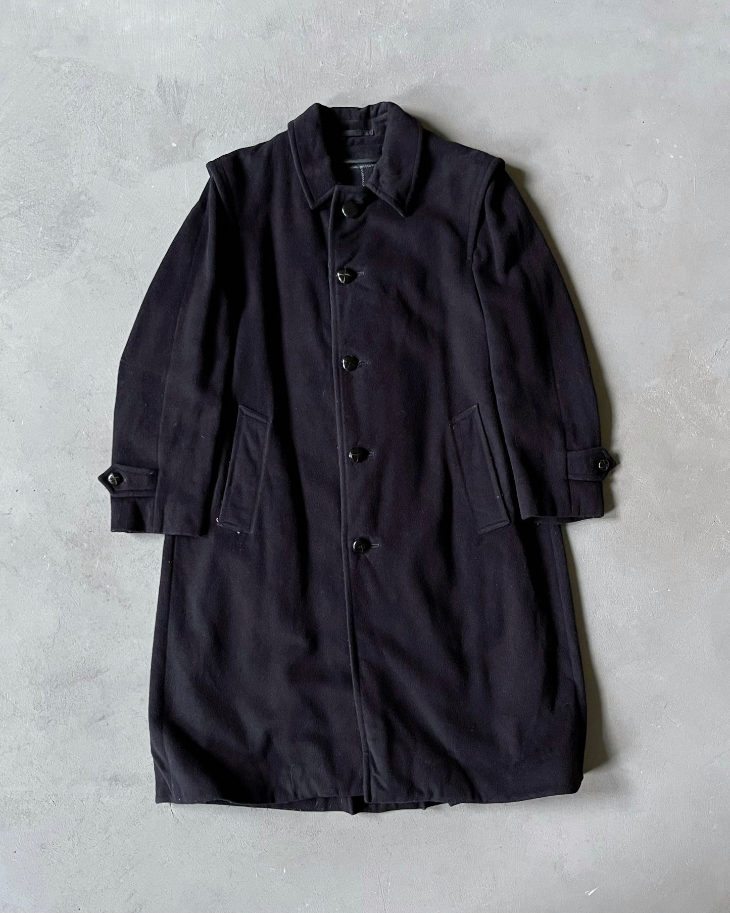 1970s - Navy Burberrys' Wool Coat - S/M