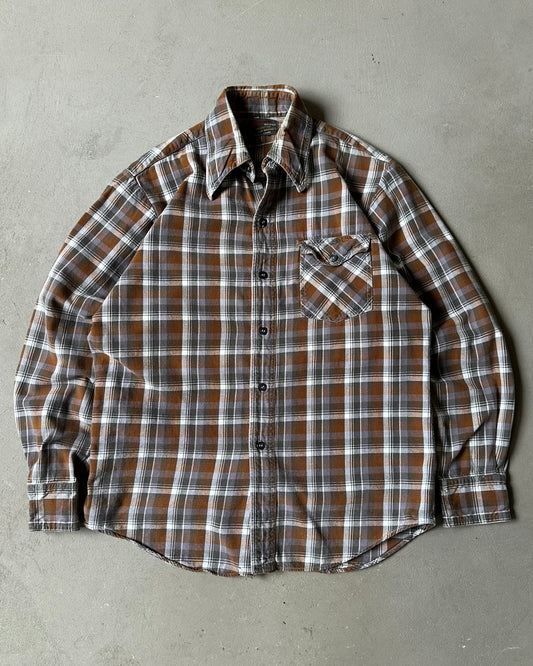 1970s - Brown/Grey Phoenix Plaid Flannel - XS/S