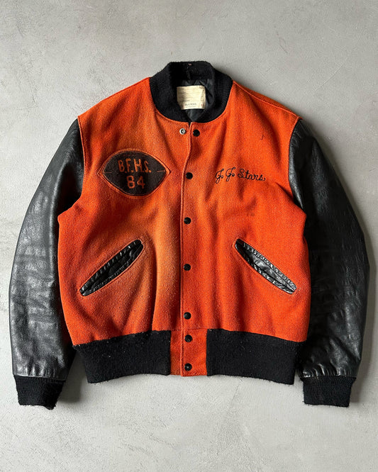 1970s - Orange/Black "Tigers" Faded Varsity Jacket - L