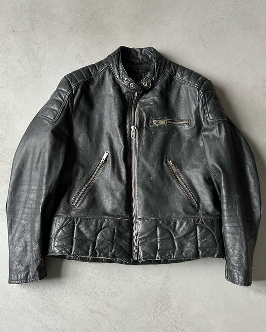 1980s - Black Cafe Leather Jacket - L/XL