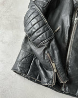 1980s - Black Cafe Leather Jacket - L/XL