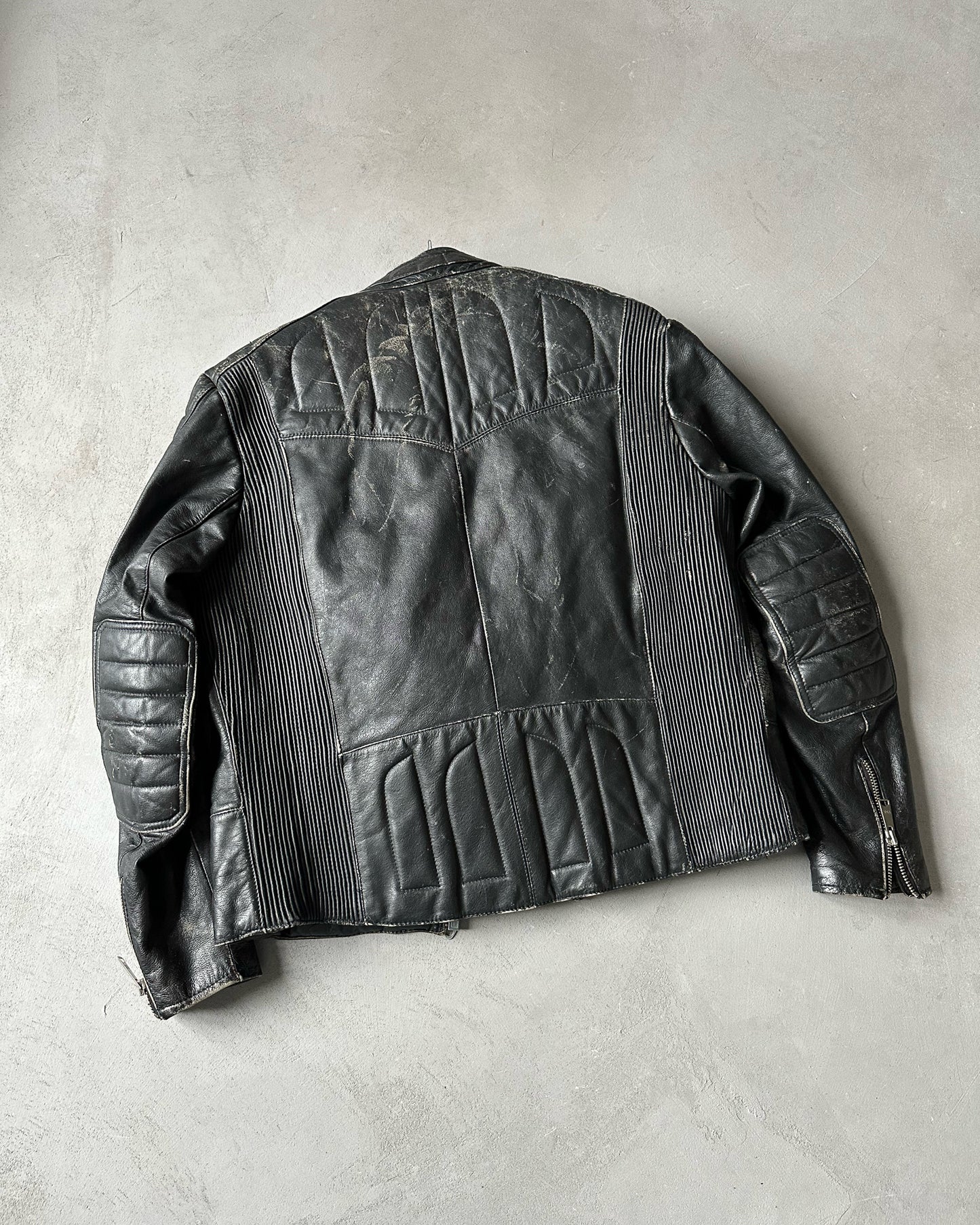 1980s - Black Cafe Leather Jacket - L/XL