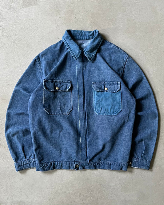 1970s - Distressed Blue Denim Euro Chore - M