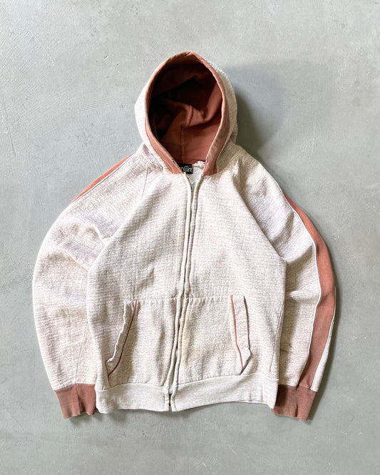 Années 70 - Sweat à capuche zippé marron chiné vieilli - TP