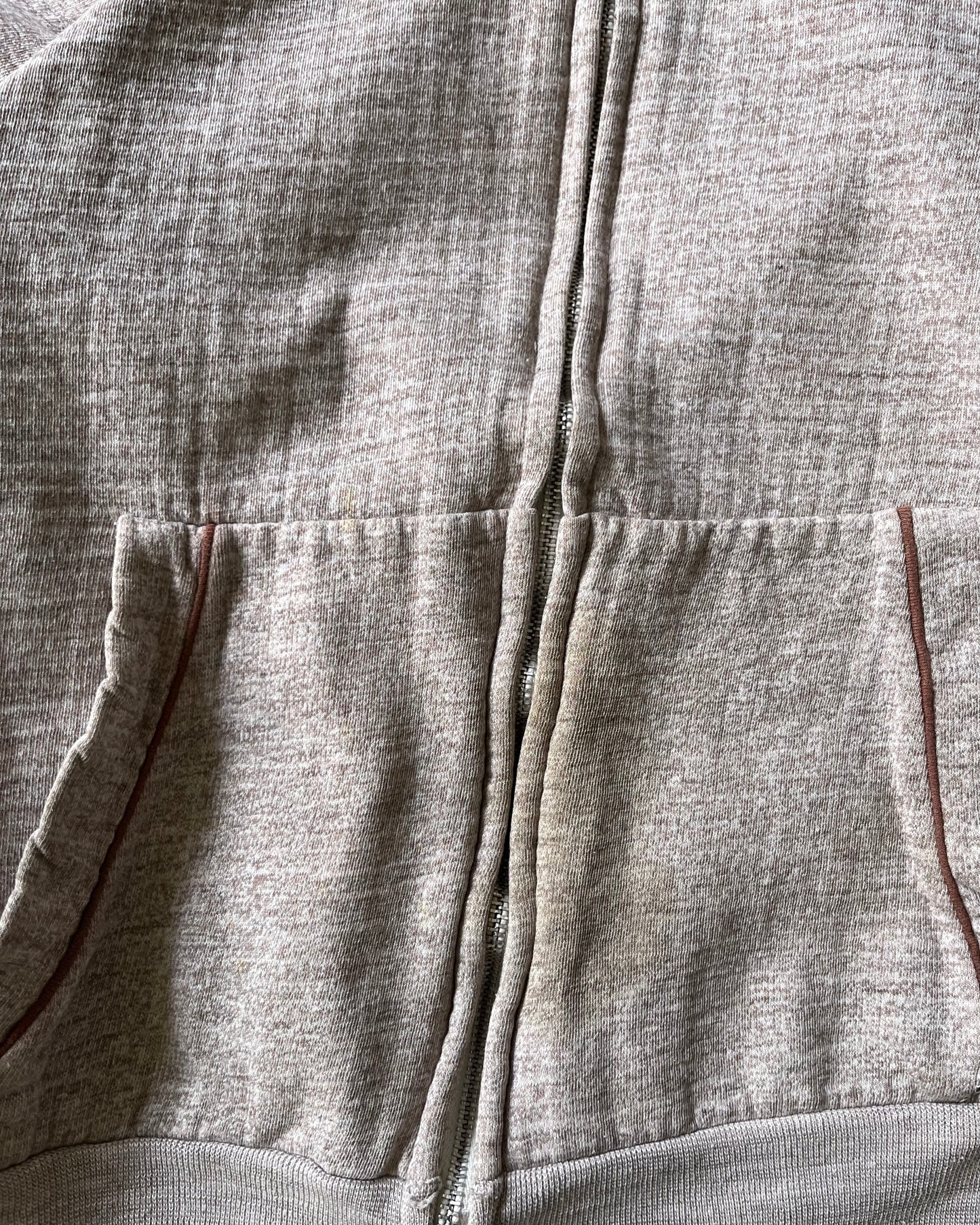 Années 70 - Sweat à capuche zippé marron chiné vieilli - TP