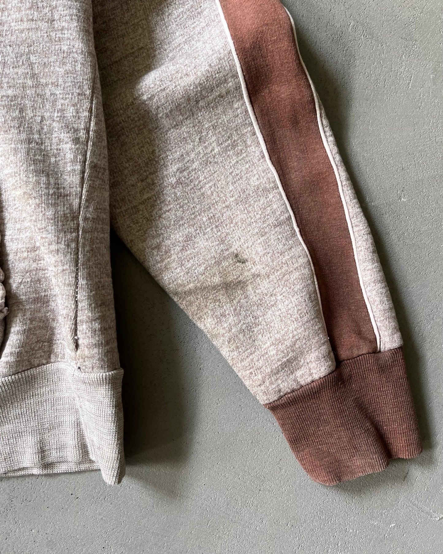 Années 70 - Sweat à capuche zippé marron chiné vieilli - TP