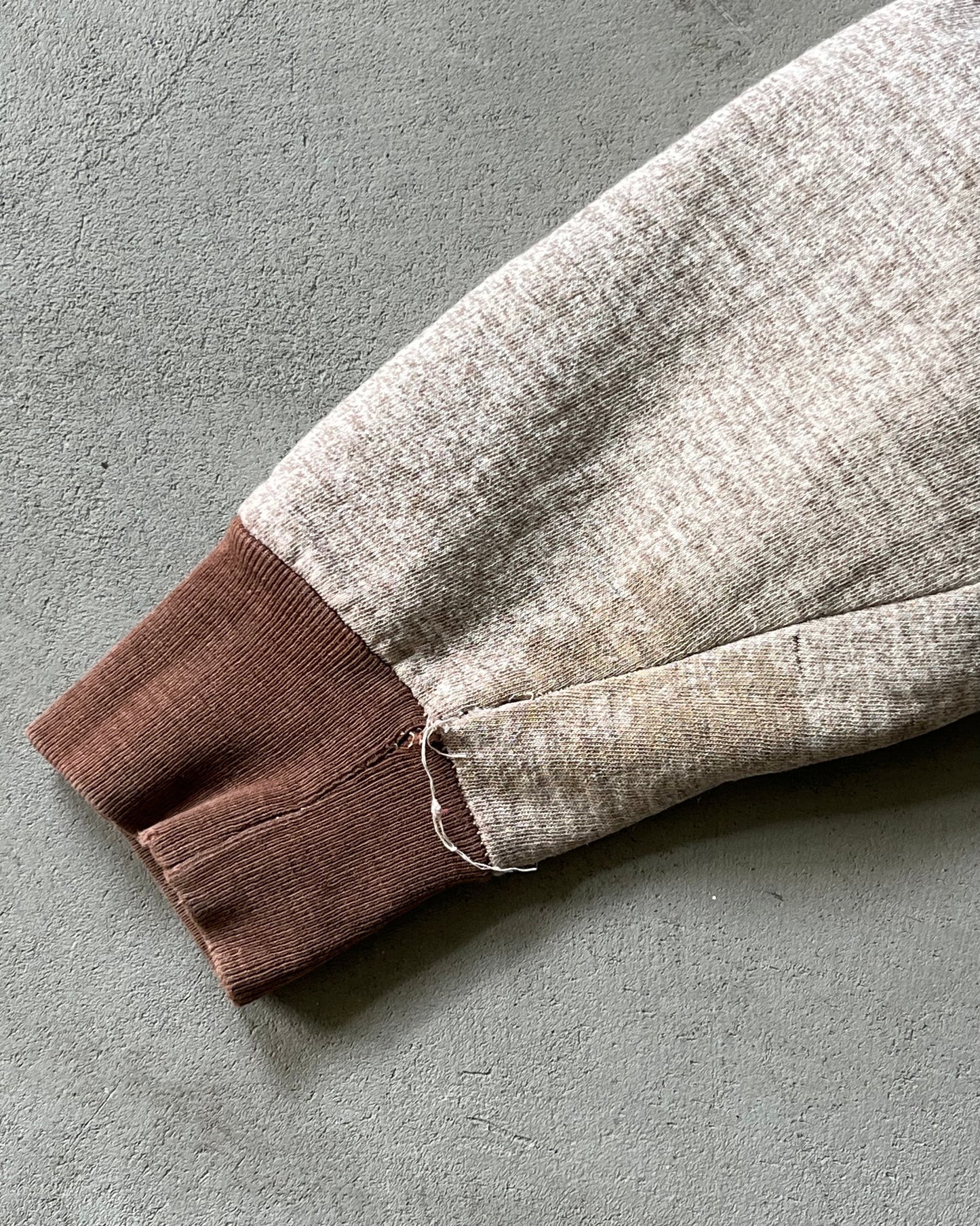 Années 70 - Sweat à capuche zippé marron chiné vieilli - TP