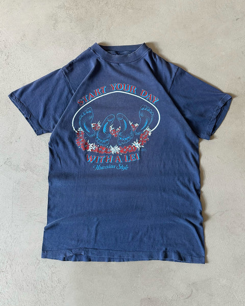 1980s - Navy "Hawaiin Style" T-Shirt - L
