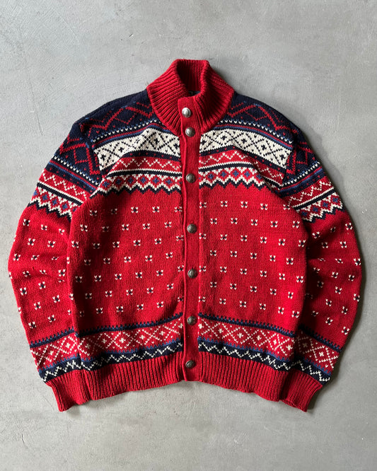 Années 2000 - Cardigan Polo RL coupe nordique rouge/bleu marine - Taille L