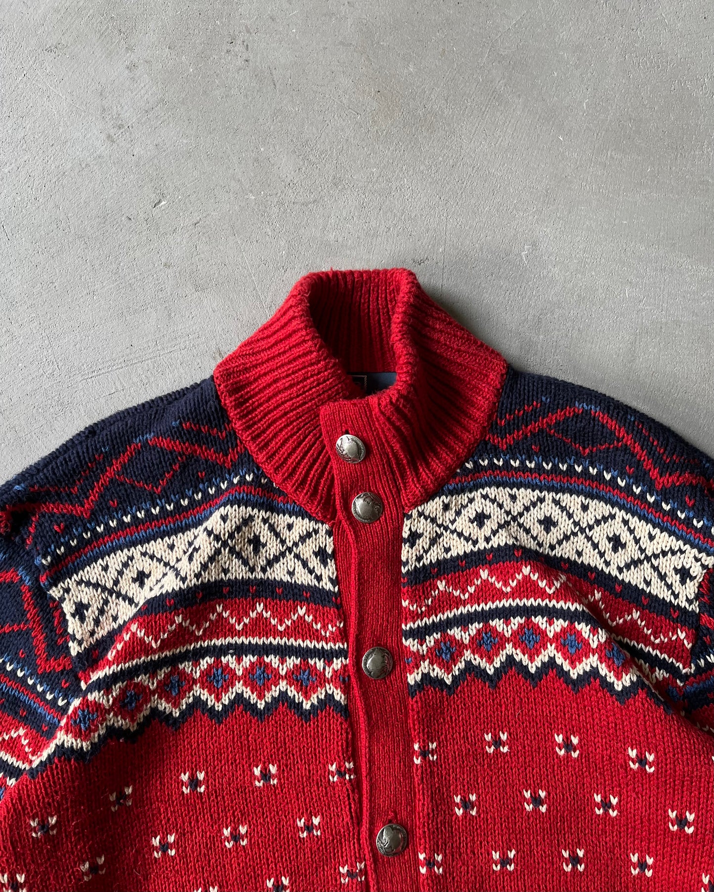 Années 2000 - Cardigan Polo RL coupe nordique rouge/bleu marine - Taille L