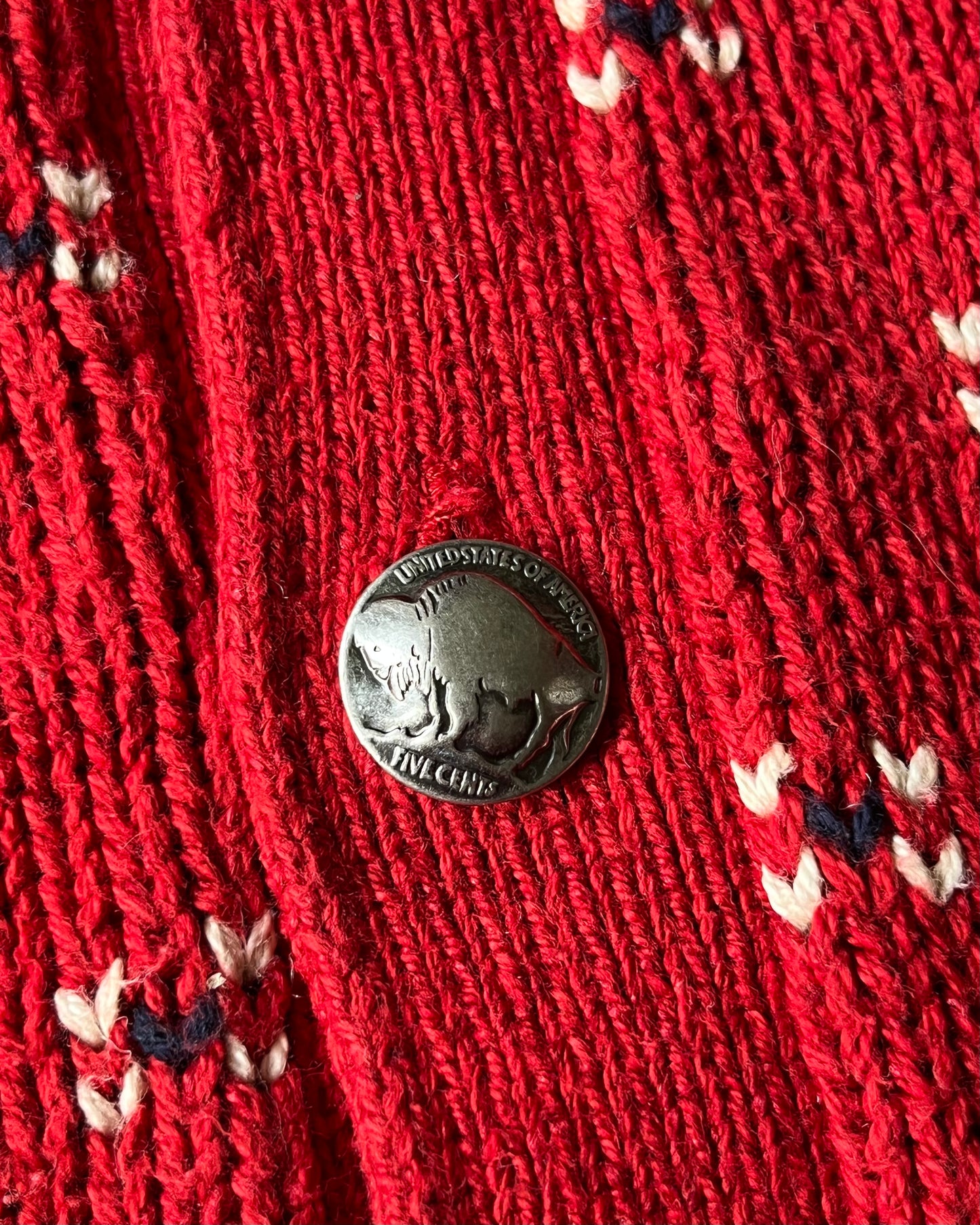 Années 2000 - Cardigan Polo RL coupe nordique rouge/bleu marine - Taille L