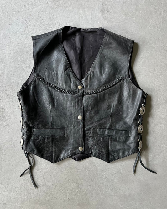 1990s - Black Western Leather Vest - (W)M