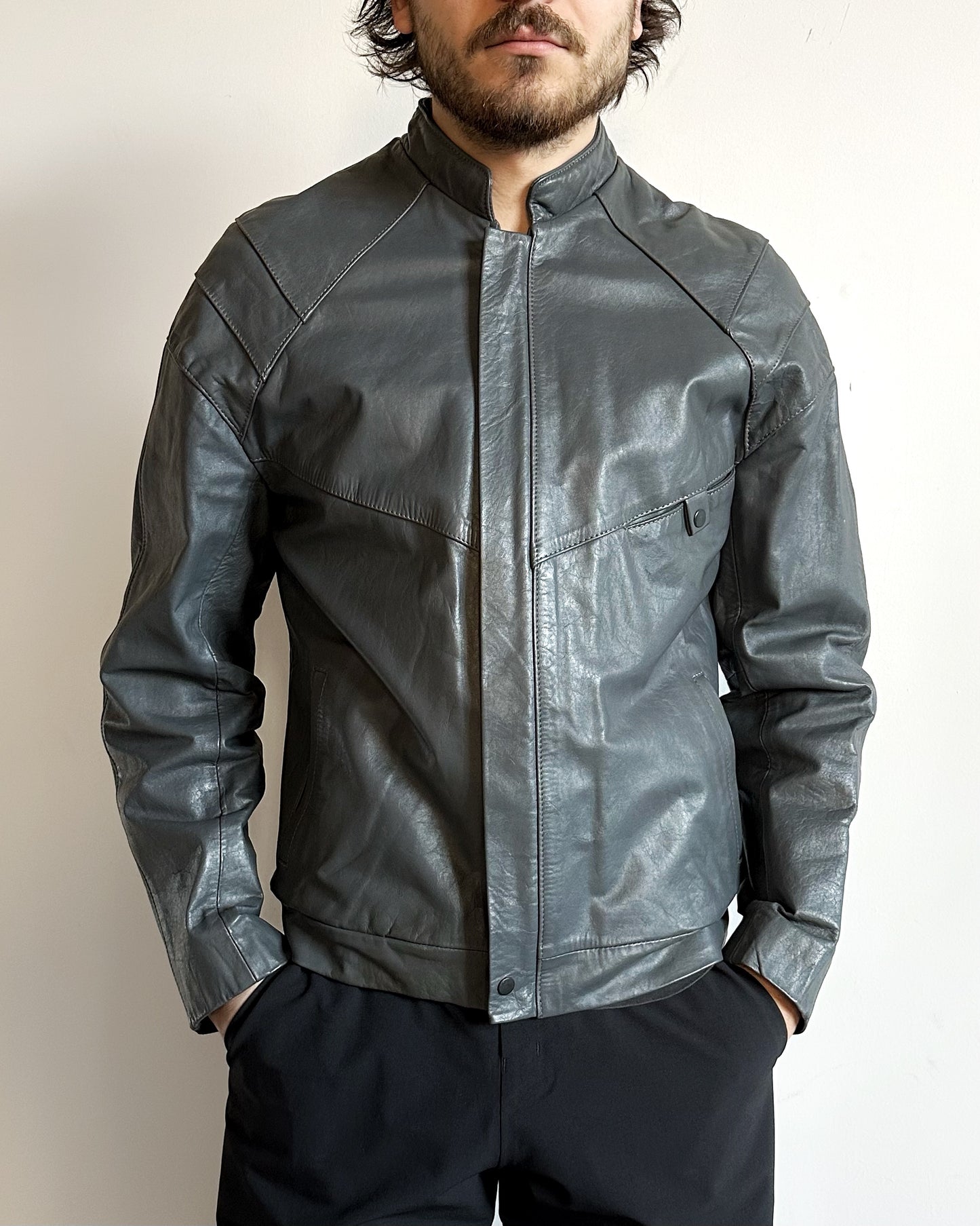 1980s - Grey Leather Jacket - 40