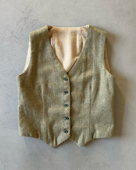 1950s - Green/Beige Reversible Women's Wool Vest - (W)S