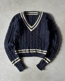 1980s - Navy/Cream Cableknit Wool Sweater - XXS/XS