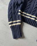 1980s - Navy/Cream Cableknit Wool Sweater - XXS/XS
