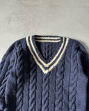 1980s - Navy/Cream Cableknit Wool Sweater - XXS/XS