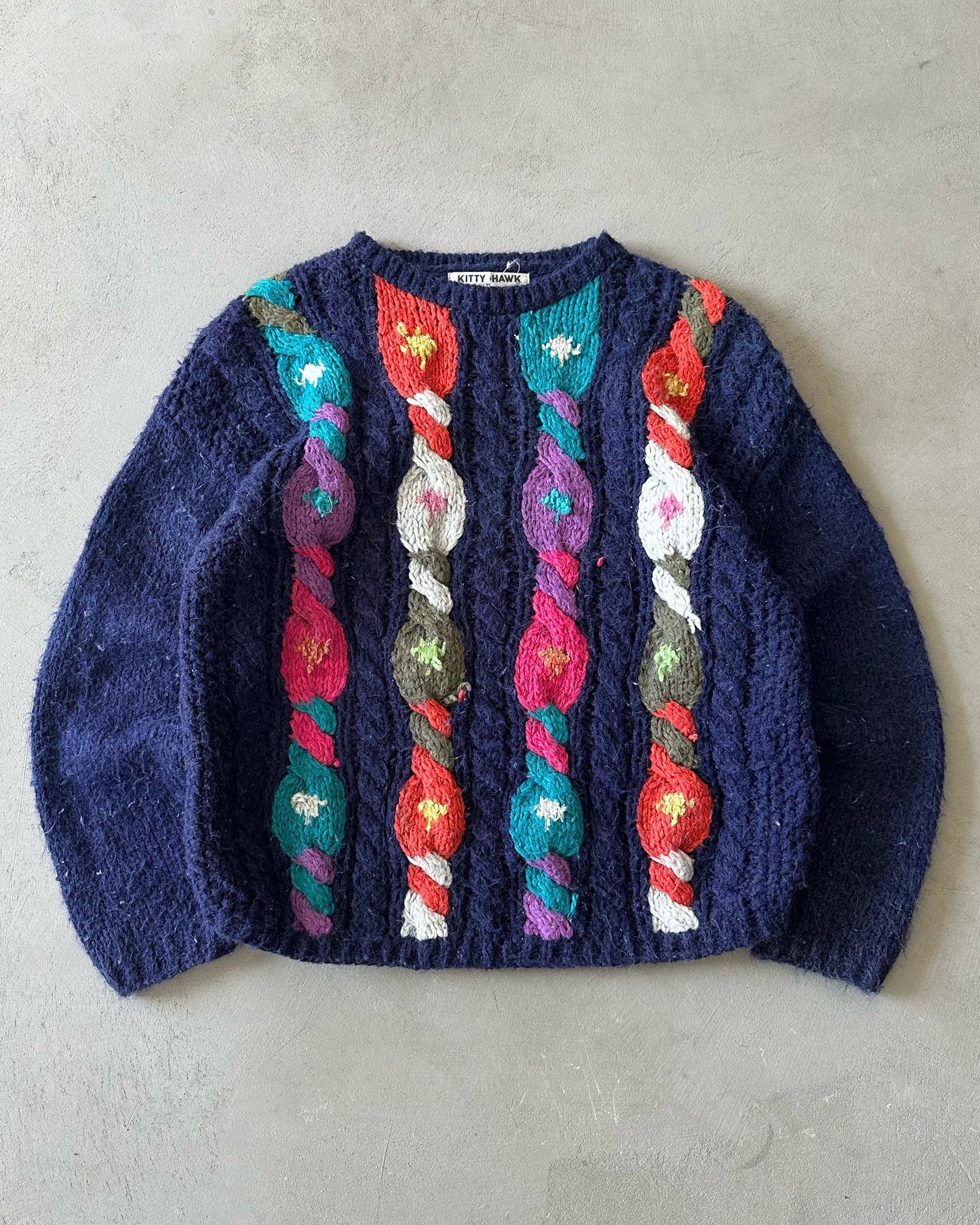 1990s - Navy/Multi Cableknit Sweater - (W)M