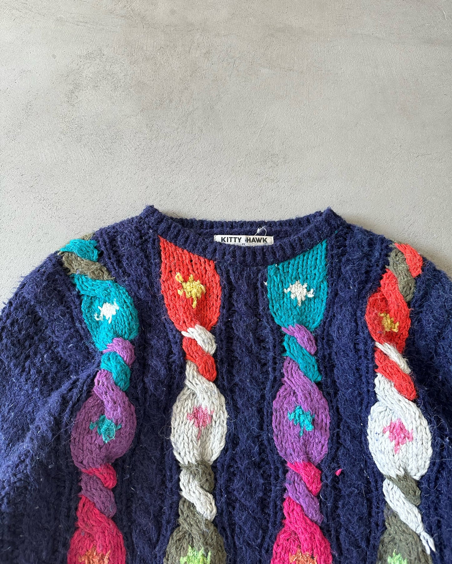 1990s - Navy/Multi Cableknit Sweater - (W)M