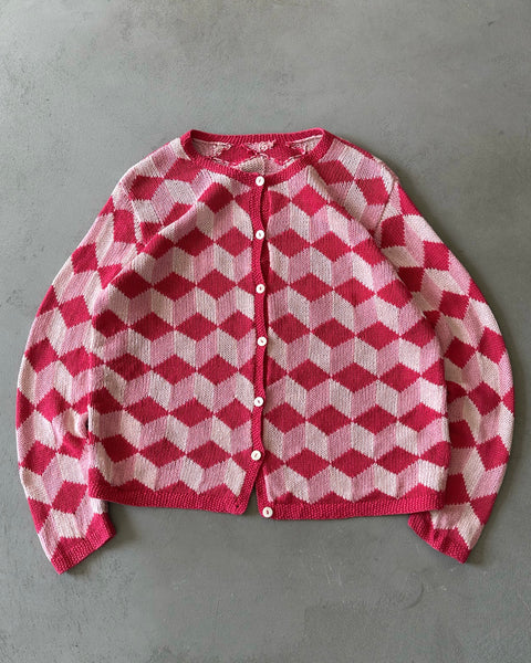 1990s - Pink Geometry Cotton Cardigan - (W)L
