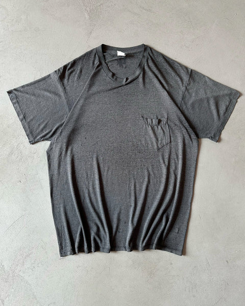 1980s - Faded Black Pocket T-Shirt - XL