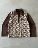 1970s - Brown/White Longlseeve Polo - M