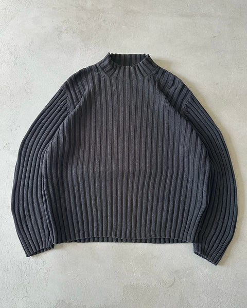 2000s - Faded Black Ribbed Cotton Sweater - L