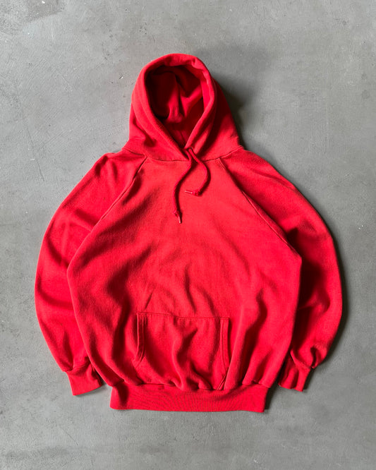 Années 80 - Sweat à capuche rouge vieilli (manches raglan) - M/L