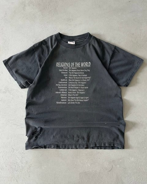1990s - Distressed Black "Religions" T-Shirt - M