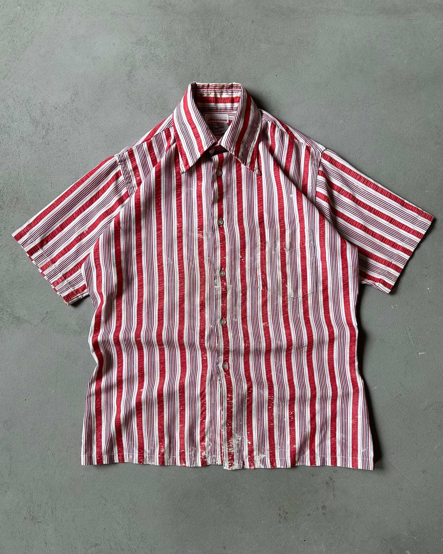 1960s - Distressed Red/White Henqerer’s Striped Shirt - M
