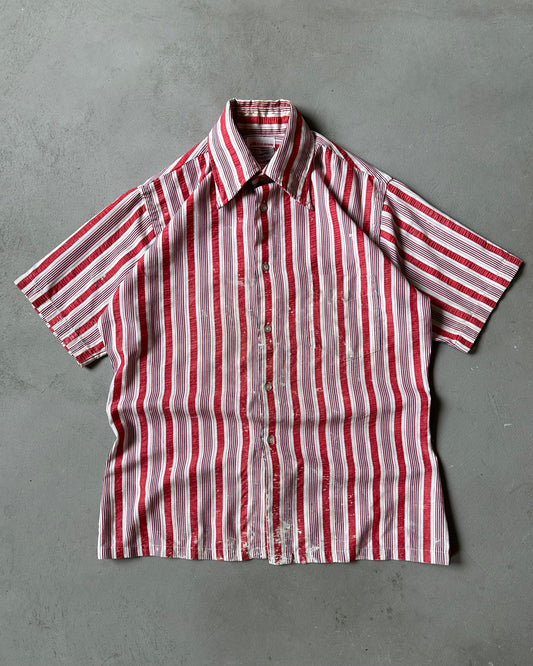 1960s - Distressed Red/White Henqerer’s Striped Shirt - M