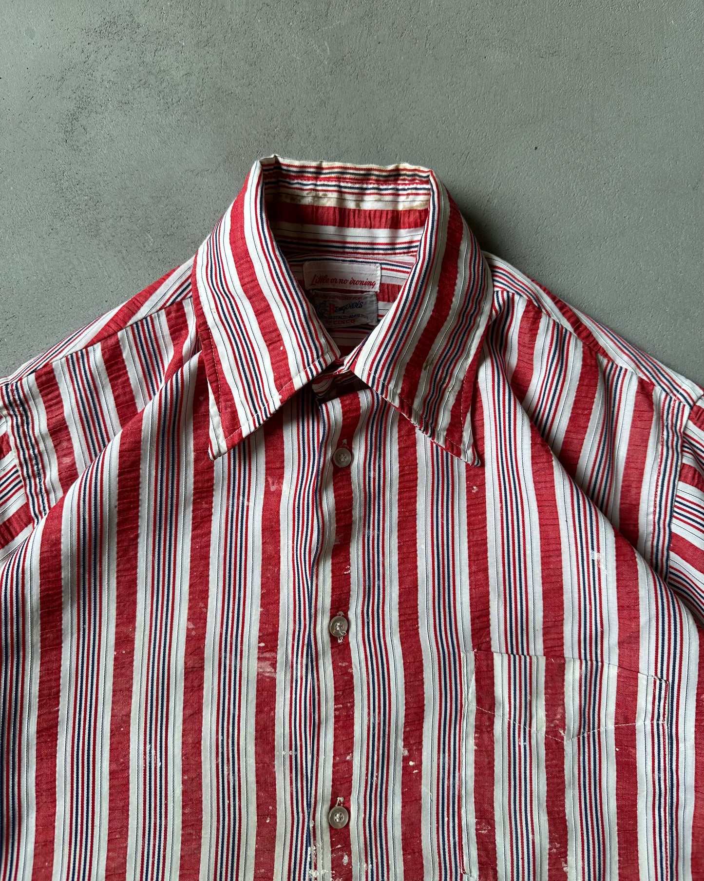 1960s - Distressed Red/White Henqerer’s Striped Shirt - M
