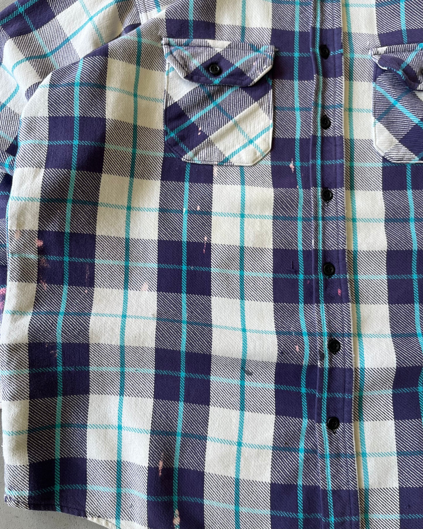 1980s - Distressed Purple/Blue Plaid Flannel - XL