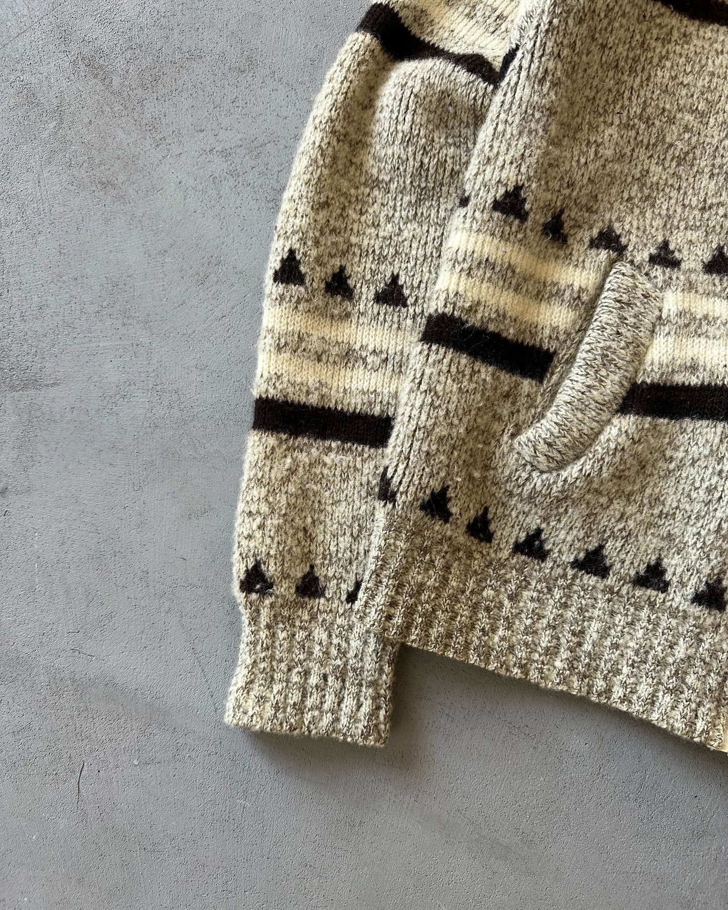 1980s - Cream/Brown Nordic Wool Hooded Sweater - S