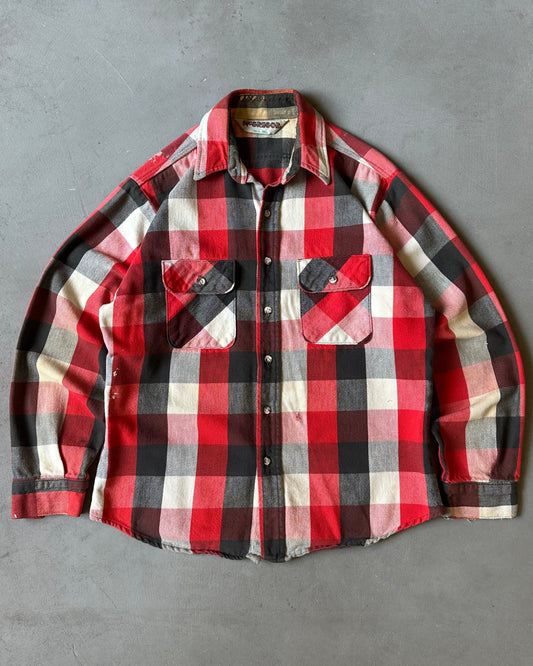 1980s - Distressed Red/Black Plaid Flannel - M