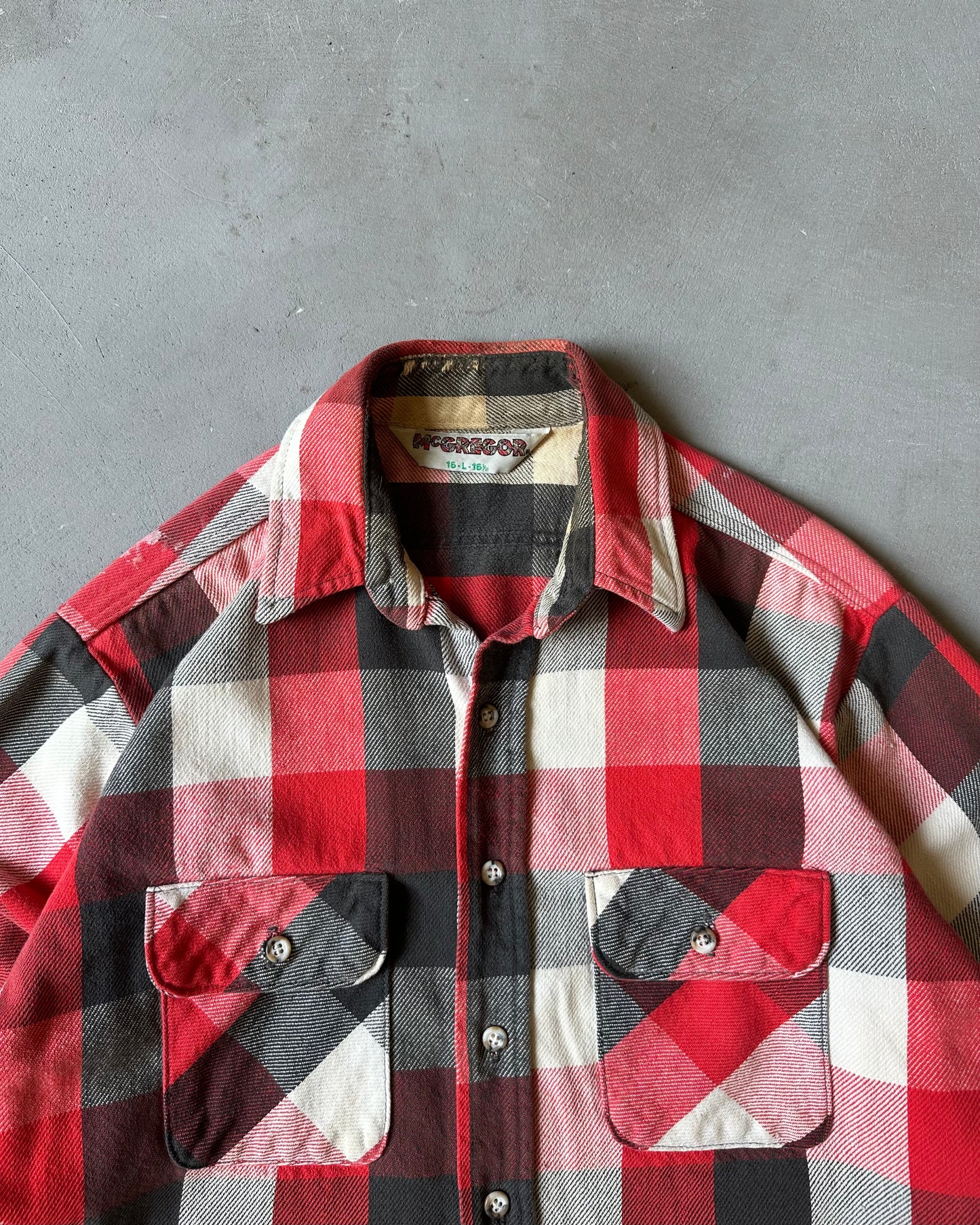 1980s - Distressed Red/Black Plaid Flannel - M