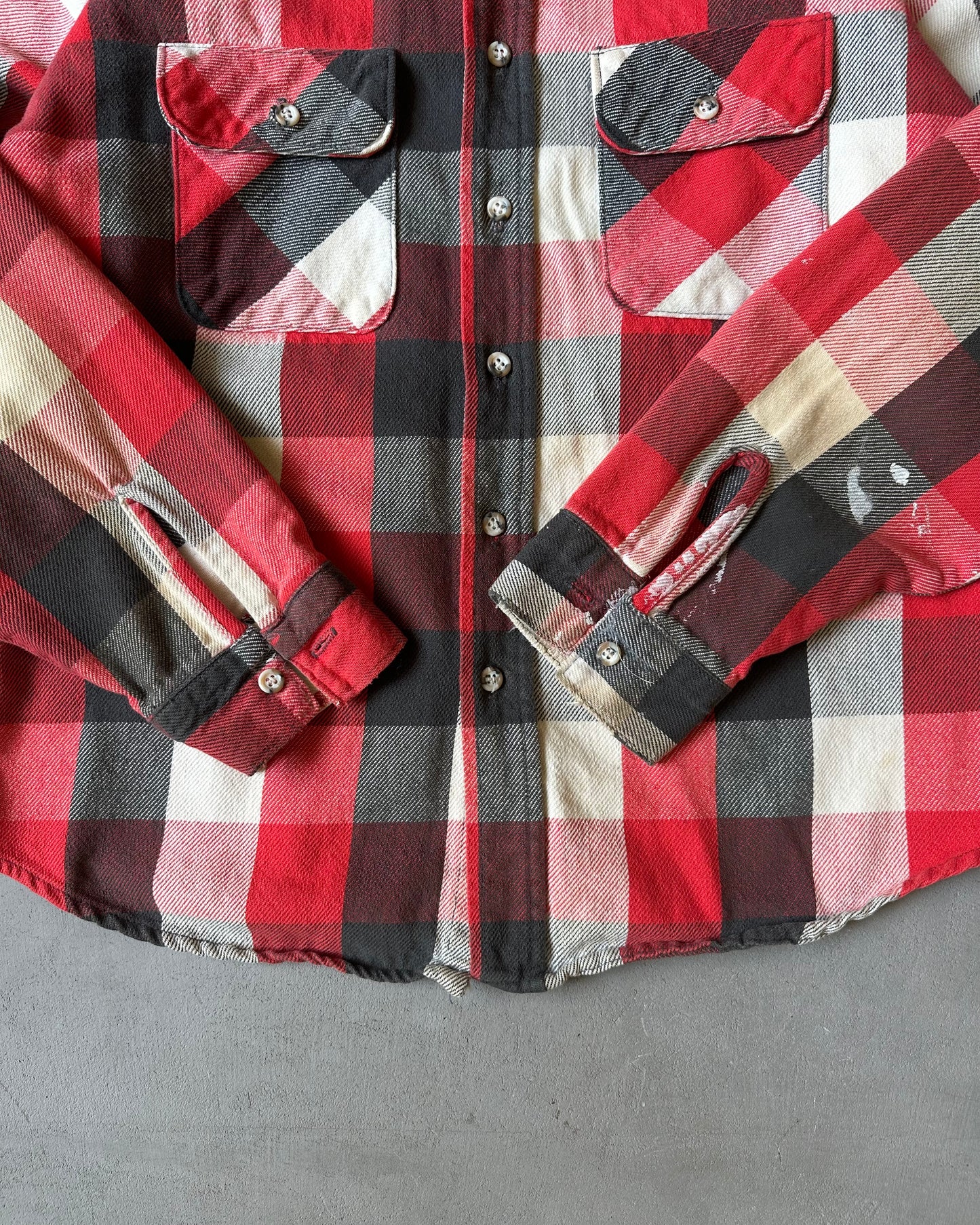 1980s - Distressed Red/Black Plaid Flannel - M