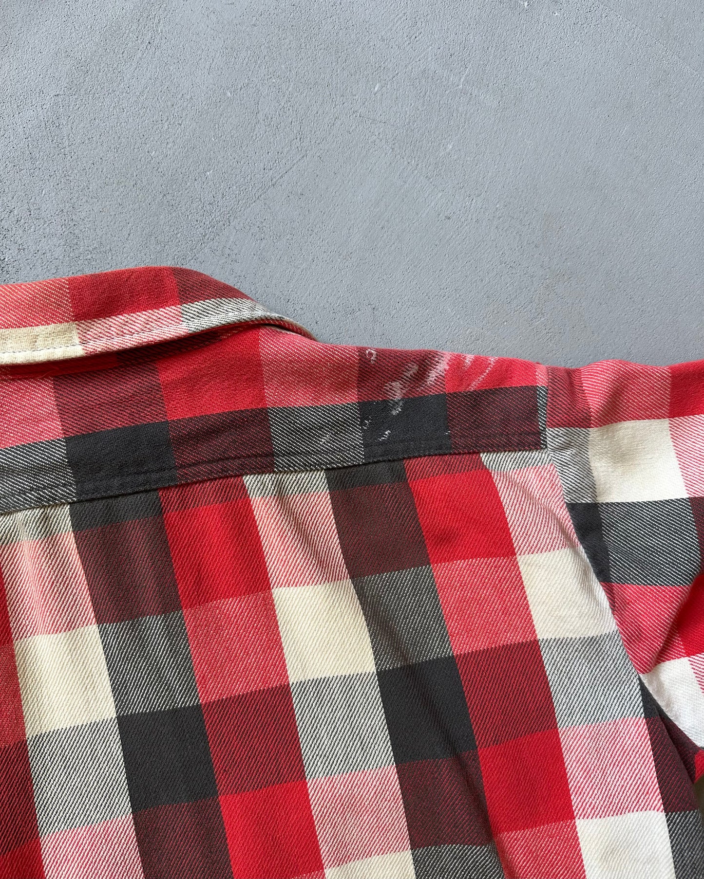 1980s - Distressed Red/Black Plaid Flannel - M