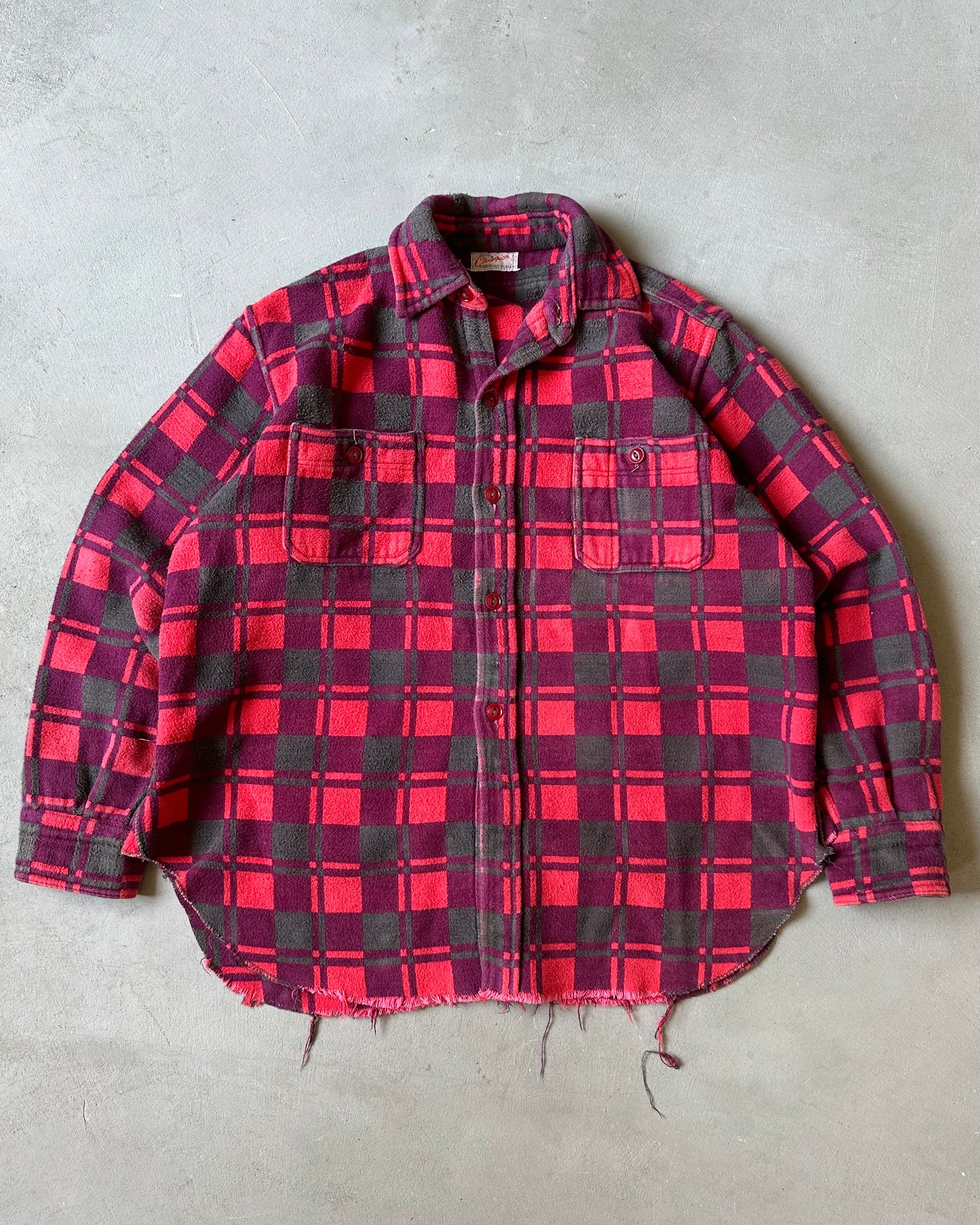 1970S - Red/Burgundy Champion Plaid Flannel - S/M
