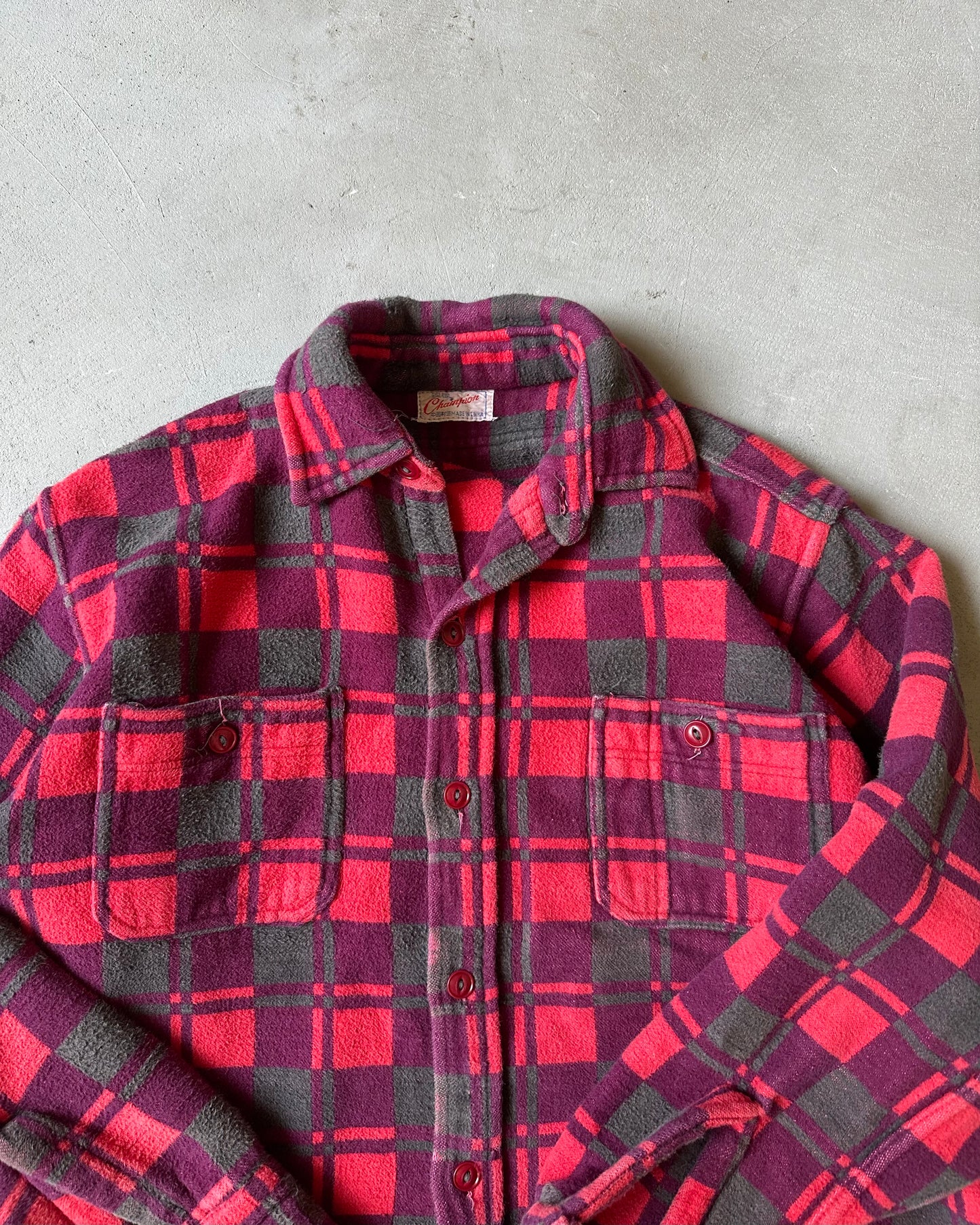 1970S - Red/Burgundy Champion Plaid Flannel - S/M
