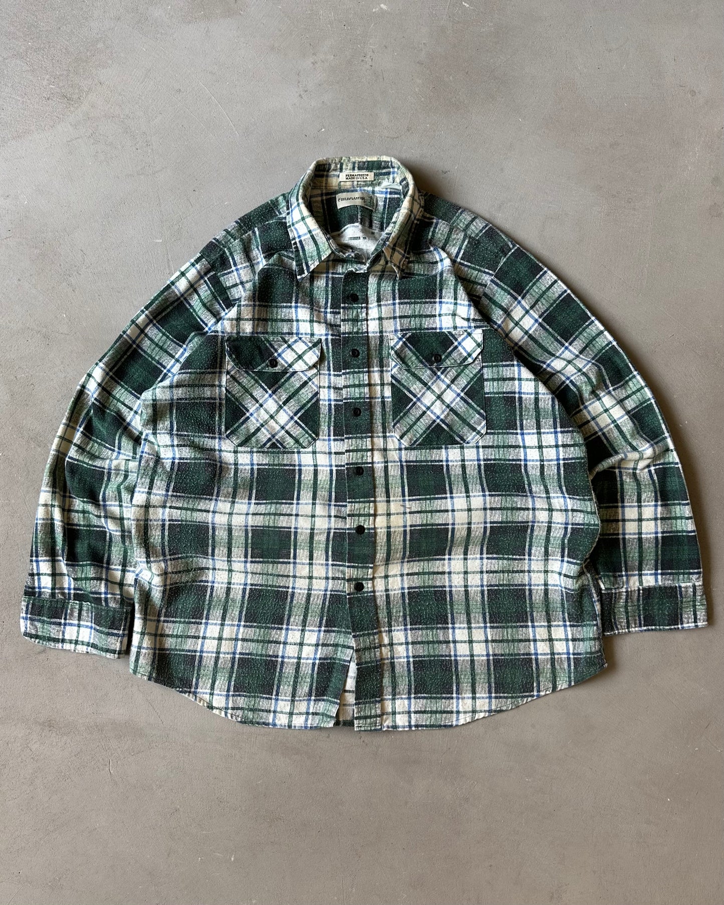 1990s - Green/White Plaid Flannel - XL