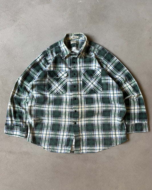 1990s - Green/White Plaid Flannel - XL
