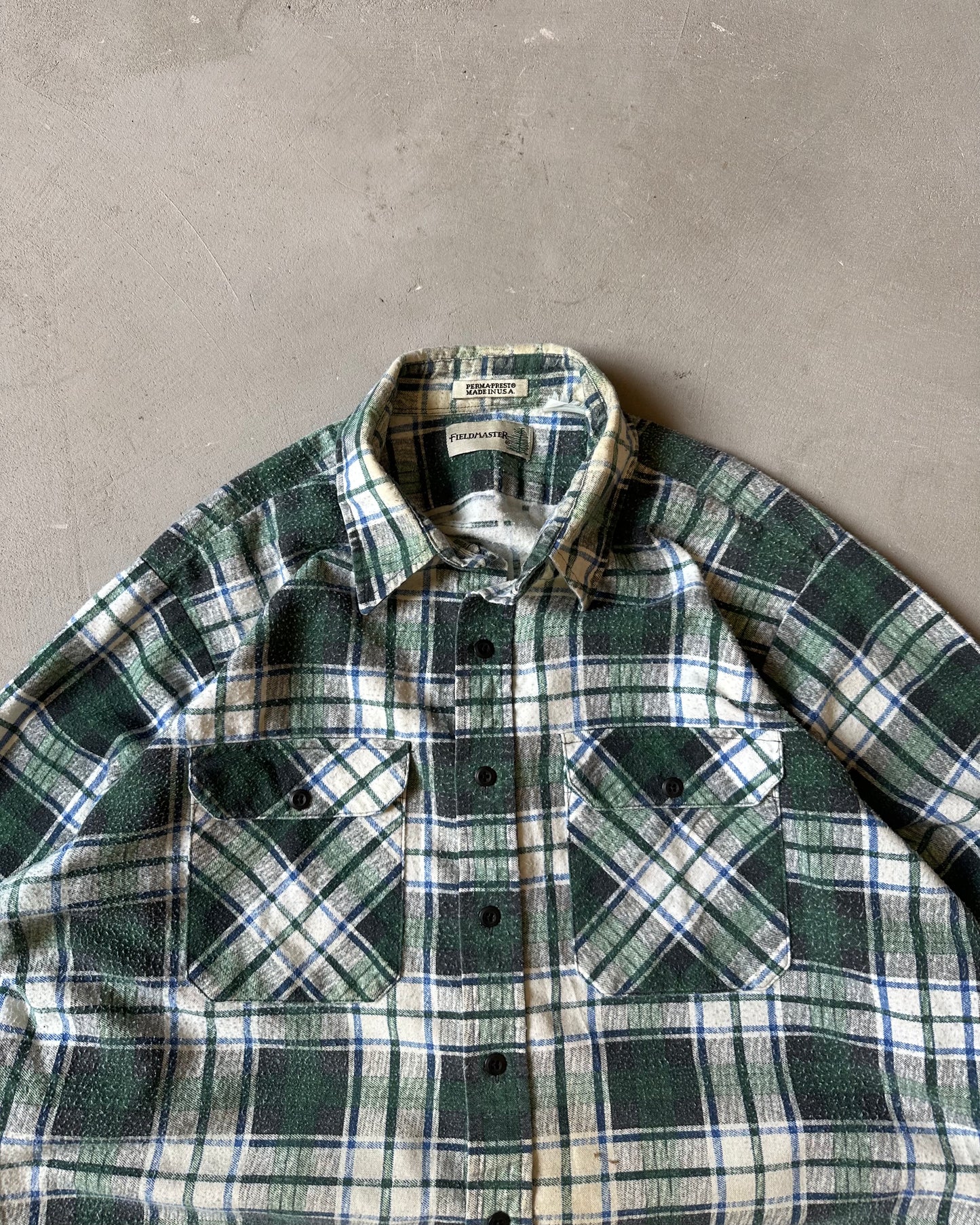 1990s - Green/White Plaid Flannel - XL