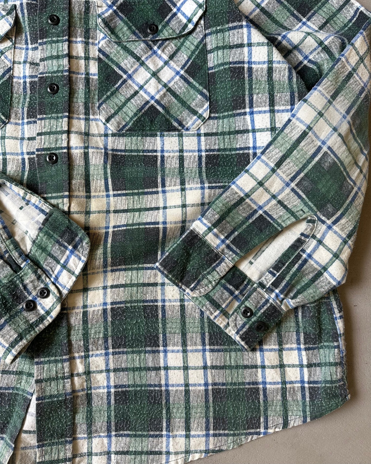 1990s - Green/White Plaid Flannel - XL
